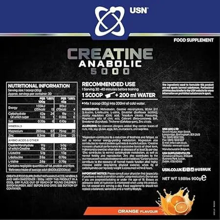 USN Creatine Anabolic 5000- 30Serv- 900G - Orange