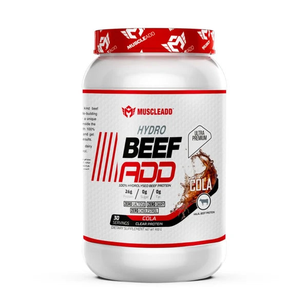 Muscle Add Hydro Beef Add 100% Hydrolyesd Beef Protein-30Serv.-900G-Cola
