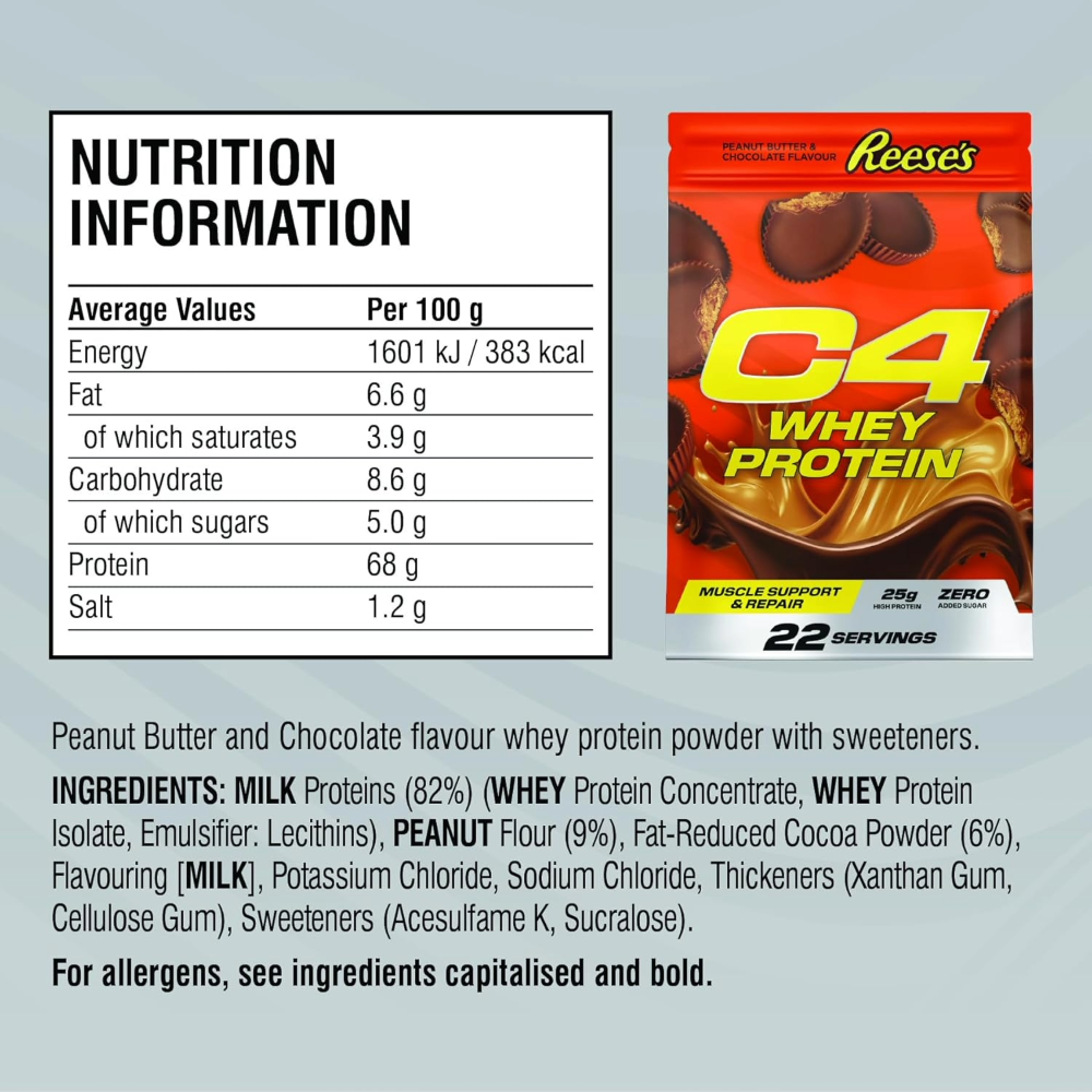 Cellucor, C4 Whey Protein, 800g, 22 Servings Reese's Peanut Butter & Chocolate