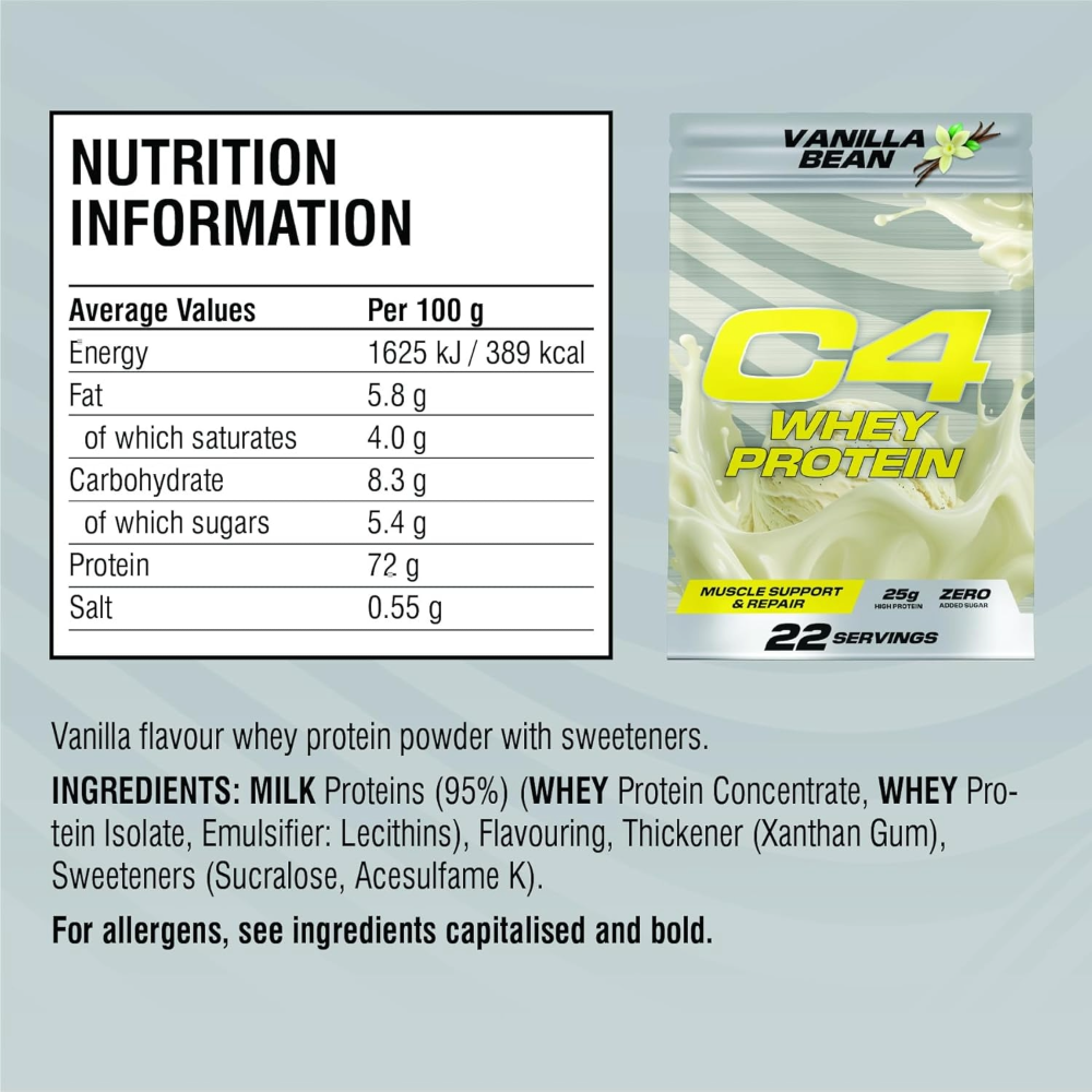 Cellucor, C4 Whey Protein, 800g, 22 Servings Vanilla Bean