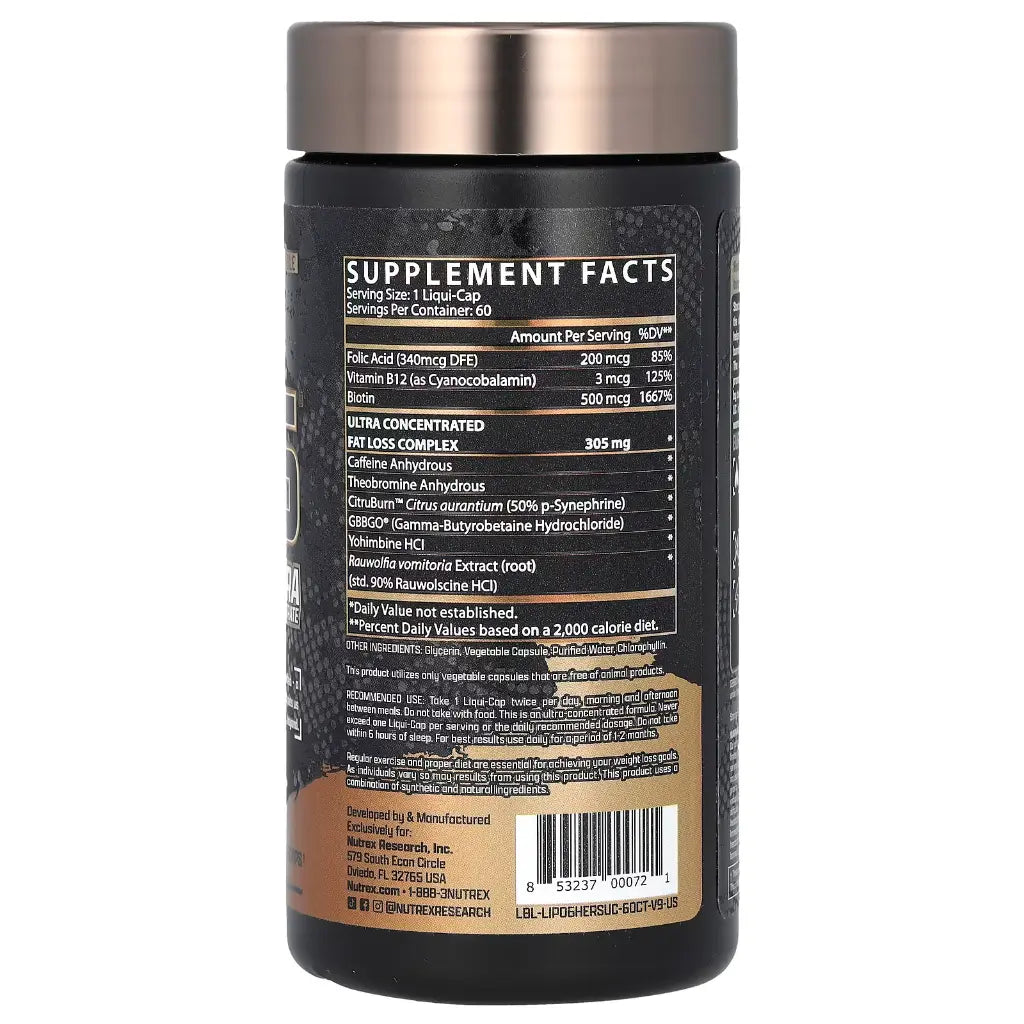 Nutrex Research Lipo-6 Hers Ultra Concentrate – Women’s Fat Burner – 60 Capsules