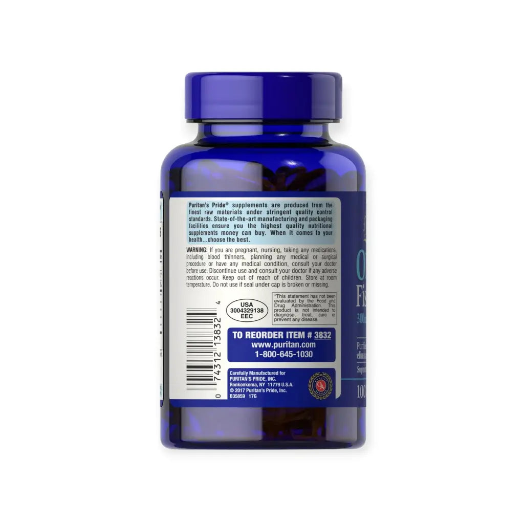 Puritan's Pride Omega-3 Fish Oil 1000mg-100Serv.-100Softgels